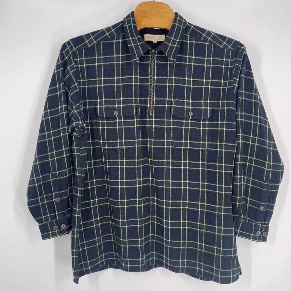 Claybrooke Outdoors Men's Plaid Flannel 1/2 Zip Pullover Sz XL Wool Blend‎